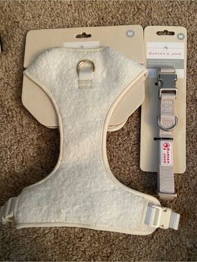 Cream Plush Dog Harness and Collar Set - Medium